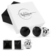 Boxed Solid 925 Sterling Silver 2 Pairs Bezel Onyx Earrings