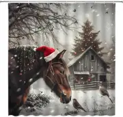 NEW/PKG rustic farm horse Christmas Shower Curtain Waterproof Fabric w hooks