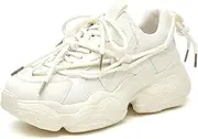Beau Today Sneakers for Women Fashion Lace up Chunky Platform Walking Shoes
