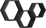 Hexagon Floating Shelves,Honeycomb Shelves Set of 3,Wall Mounted Wood Farmhouse Hexagonal Storage Wall Shelf for Bathroom, Kitchen, Bedroom, Living Room(Black)