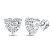 14k White Gold Round Diamond Heart Cluster Stud Earrings 3/4 Cttw