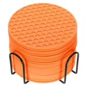 24 Pcs Silicone Coasters with Holder, 4 Inch Round Coaster for Drink, Orange