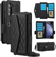 Crossbody Wallet Case for Samsung Galaxy Z Fold 3, Soft PU Leather Phone Case with Card Holder, Snap Shoulder Strap Zipper Pocket Purse Bag Phone Case Fit for Samsung Galaxy Z-Fold-3