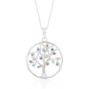 Sterling Silver Rainbow Multicolour Cubic Zirconia Tree Of Life Pendant
