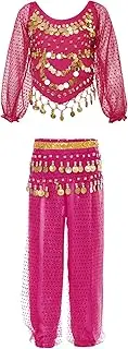 Jugaoge Kids Girls Sequins India Belly Dance Costume Princess Dress up Outfit Halter Top with Harem Pants Hip Scarf 3pcs Set