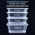 Takeaway Food Containers Plastic Lids 500/650/750/1000ml lunch box 25 50 100pcs