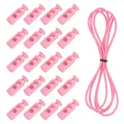 25 Pcs Double Hole Cord Locks with Elastic Cord, Pink