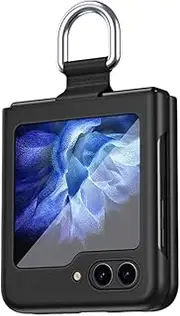 [SEAHAI] Case for Samsung Galaxy Z Flip 5 5G (Z Flip5 5G), Ultra Thin Premium PC Matte Finish Anti-Scratch Cover, Silky Touch Feeling Phone Case with Ribbon and 360 Degree Ring - Black