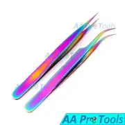 5.5" Straight & Curved Eyelash Extension Tweezers - Multi Titanium Coated