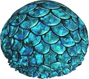 Fish Scale. Print Shower Cap For Women Men Reusable Lightweight Soft Bath Hair Cap With Elastic Band