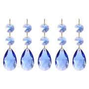 5pcs Pendants Teardrop Blue 85mm Crystal with 2 Octagon Beads Decoration