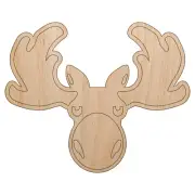 Grumpy Moose Head Unfinished Wood Shape Piece Cutout for DIY Craft Projects