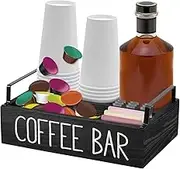 Coffee Station Organizer 4 Compartments Coffee Condiment Tray with 2 Handles Coffee Bar Accessories Organizer Versatile Coffee Organizer Station Wood Coffee Pods Holder Storage Basket (Black)