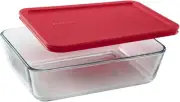 PYREX Containers Simply Store 6-Cup Rectangular Glass Food Storage Red Plastic C