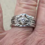 Sterling Silver & 10K Trinity Knot Rocks Rivers Ring w Moissanite Size 6.5 or 7