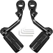 Long Angled Motorcycle Highway Pegs Footpegs Foot Rest Mount Clamp Kit Fit for Harley Models with 1.25 inch Engine Guard 1 1/4 inch Highway Bar (Black)