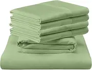 Real 700 Thread Count, 100% Organic Cotton Sheet Set [6 PC- Twin Size, Sage Color] Extra Pillowcase Bedsheet Sets, Fit Extra DEEP 22" Deep Pockets