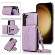 For Samsung Galaxy S23 Kickstand Phone Case Card Holder Slots Cover with Shoulder Strap