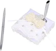 TOGEVAL Ribbon Pearl Bowknot Guestbook Pen Stand 1PC Signature Guest Book Pen Holder for Wedding Decor