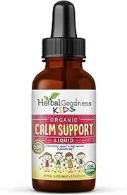 Kids Calm Support Liquid Extract - 1oz Organic Passion Flower Skullcap Papaya Leaves Lemon Balm California Poppy Lavender Mucuna Pierina Ginger Chamomile Ashwagandha - Herbal Goodness
