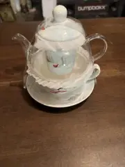 GRACE'S TEAWARE 5 piece Snowman Cardinal Teacup Saucer Teapot Infuser