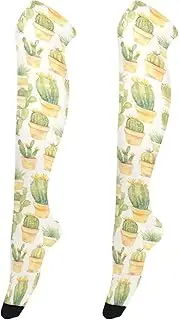 [FRODOTGV] Green Potted Cactus Knee-High Socks for Women Breathable Long Thigh High Socks for Ladies Knee High Leg Warmer, Green Potted Cactus