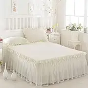 Bed Valance Skirt, Bed Skirt Wrap Fitted Valance Sheet Around Brushed Polyester Double Queen Single King Size Sides Elastic Dust Ruffle, 150/180 * 200CM 200 * 220CM Easy Fit Wrinkle - 45CM Drop Beige