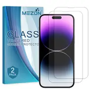 [2 Pack] Apple iPhone 14 Pro (6.1”) Tempered Glass Crystal Clear Premium 9H HD Screen Protector by MEZON – Case Friendly, Shock Absorption (iPhone 14 Pro, 9H)