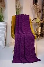 ARAN ISLE Fisherman Cable Knit Throw/Blanket 100% Virgin Wool 66.93 x 44.88 inches (Purple)