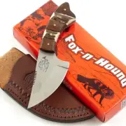 Fox N Hound Stag Wood Handle Skinner Ulu Knife FH620 Leather Sheath Fixed Blade
