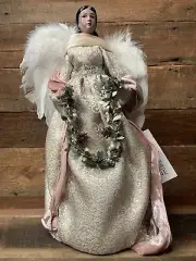 Christmas Angel Tree Topper Stand Alone 16”Inch Feather Wings Detailed Robe