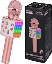 Kids Karaoke Microphone Machine Toy Bluetooth Microphone Portable Wireless Karaoke Machine Handheld with LED Lights, Children Adults Birthday Party, Home KTV(Rose Gold)
