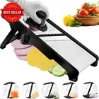 Adjustable Mandoline Food Slicer Stainless Steel Julienne Cutter w/ Gloves Black