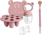 DailyDewlings Baby Food Feeder Pacifier with Breast Milk Popsicle Teether-Silicone Storage Feeder for Babies-Breastmilk Storage Container and Freezer Tray-Teething Popsicle Molds for Soothing Relief (Dusty Lilac)