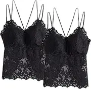 [Dress Cici] Lace Bra Cami Tank Tops, Wireless Crop Top Camisole Built in Bra with Padded, 2 PCS