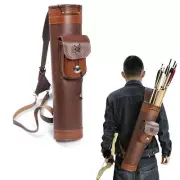 Traditional Shoulder Back Quiver Bow Leather Arrow Holder with Large Pouch Ha...