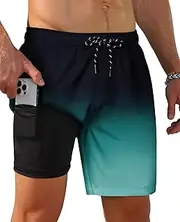 [Gleeease] Men's Swim Trunks 7 Inch with Compression Liner 2 in 1 Swim Shorts Stretch Quick Dry Bathing Suits with Pockets
