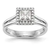 14kw Princess Halo Simulated Diamond Split Shank Engagement Ring