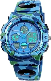 [Dayllon] Boys Digital Watch Outdoor Sports 50M Waterproof Electronic Watches Alarm Clock 12/24 H Stopwatch Calendar Boy Girl Wristwatch - Camouflage Blue