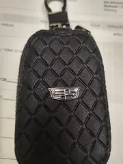 CADILLAC Leather Car Remote Key Fob Chain Zipper Wallet Holder Bag Case BLACK