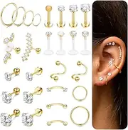 [Ubjuliwa] 27Pcs 16G Cartilage Earrings Stud Hoop for Women Stainless Steel Forward Helix Piercing Tragus Earrings Conch Piercing Jewelry