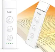Gritin Book Light Rechargeable, Reading Light Lamp Clip on Books, 3 Eye-Protecting Modes (Mixed/White/Amber), 5 Brightness & Stepless Dimming, Long Battery Life, Flexible Reading Lamp for Readers