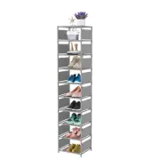 10 Tiers Shoe Rack, Space Saving Shoe Shelf Organizer, Tall Narrow Shoe Shelv...