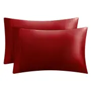 Satin Pillowcase for Hair and Skin, Red Standard Size Pillowcase Set of 2 - S...