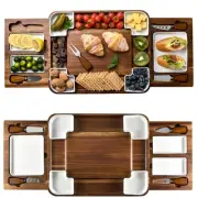 Shanik Upgraded Acacia Cheese Board Set, Square Shaped Charcuterie Set, Chees...