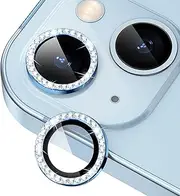 Xfilm iPhone 14 / iPhone 14 Plus Camera Lens Protector, 9H Hardness Scratchproof, Metal Individual Diamond Ring, Case Friendly (Blue Diamond)