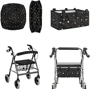 LedBack Black Mobility Scooter Accessories for 3 Pcs, Stars Print Rollator Walker Seat and Backrest Covers Under Seat Rollator Walker Bag for Seniors