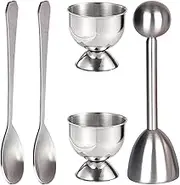 Egg Cracker Topper Cutter Set Stainless Steel Egg Cracker Tool Sturdy Boiled Peeler Set with 2 Cups and 2 Spoons Easily Cut Opener Tool for Kitchen, Boiled Peeler