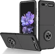 YOUULAR Folding Mobile Phone Case Compatible with Samsung Galaxy Z Flip 2/Samsung Galaxy Z Flip 5G, [Support Car Holder] Skin Feel Oily Spray Paint Shockproof Protective Phone Cover Cases Black