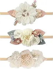 Baby Girl Nylon Headbands Infant Flower Elastic Hair Band Bows Wraps For Newborn Toddler Hair Accessories Pack of 3